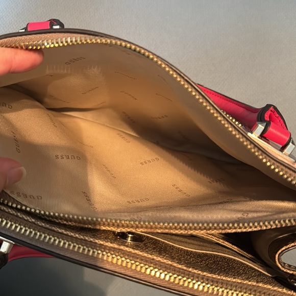Guess Pink and Brown Satchel with Logo Pattern - Picture 6 of 7